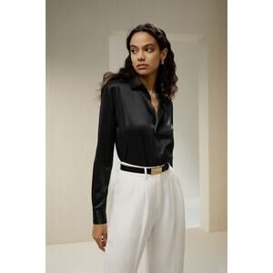 Lilysilk Shirt Womens 4 Black Mulberry Silk Tailored Button Front Blouse NWT